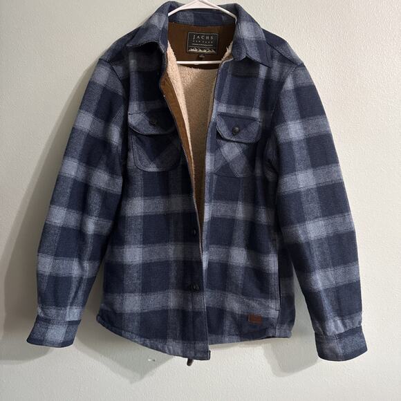 Jachs New York Flannel Shirt Jacket Blue Plaid Wool Insulated Shacket Mens M - Picture 1 of 6
